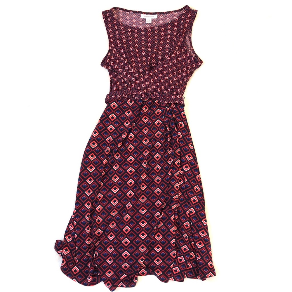 Motherhood Maternity Dress, Geometric Print with Tie Waist size Small